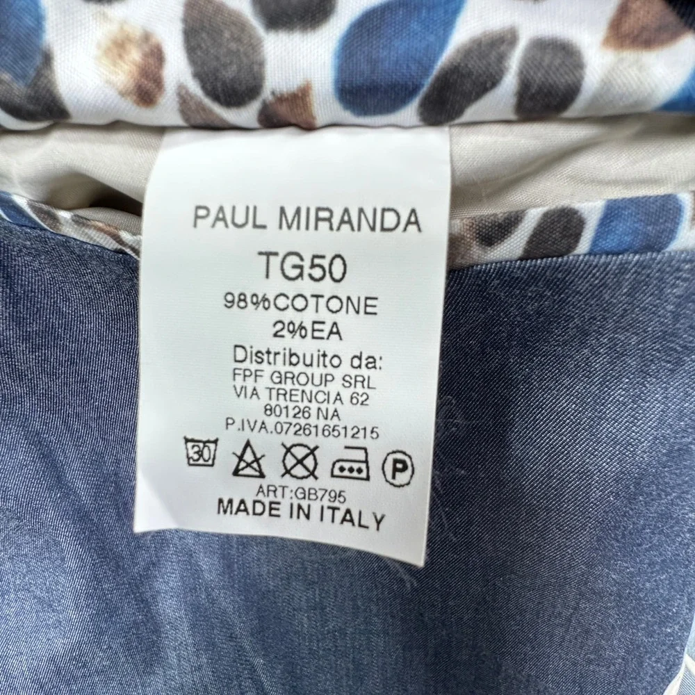 Paul Miranda Mens Blazer Jacket Blue Cotton Blend Made in Italy Size 50 Slim Fit